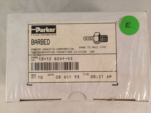 Box of 10 NEW Parker 12-12 B2HF-SS Barbed Barb to Male Pipe
