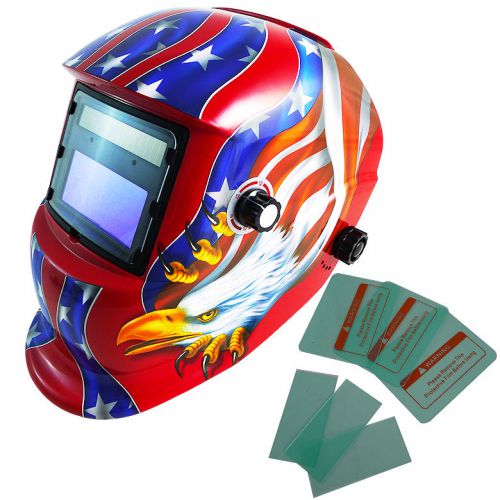 Auto darkening welding helmet solar eagle w/ 4 lens free arc tig mig mma hood ce for sale