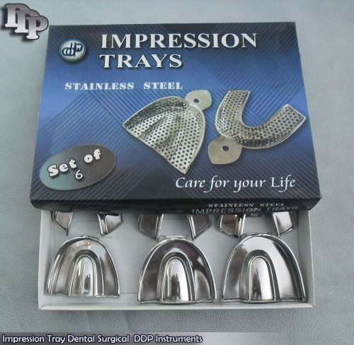 6 Dental Impression Trays set Solid Denture Instruments