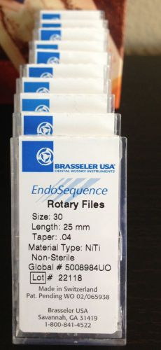 10 pk of Brand EndoSequence Rotary Files size 30, 25mm, Taper .04