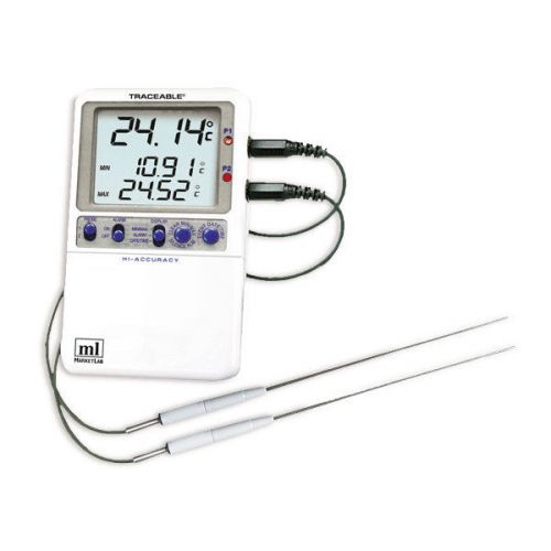 Traceable hi-accuracy dual control thermometer - two stainless-steel probes 1 ea for sale