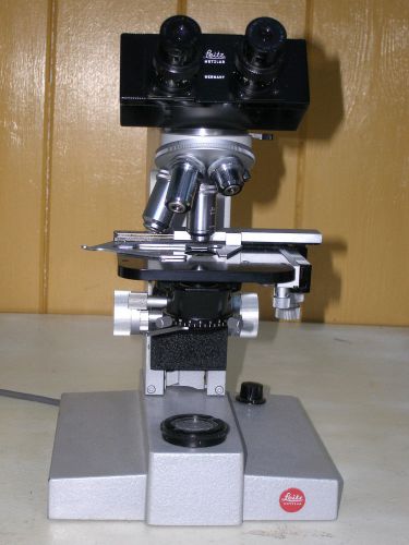 Binocular  leitz sm-lux  microscope with woodden case for sale