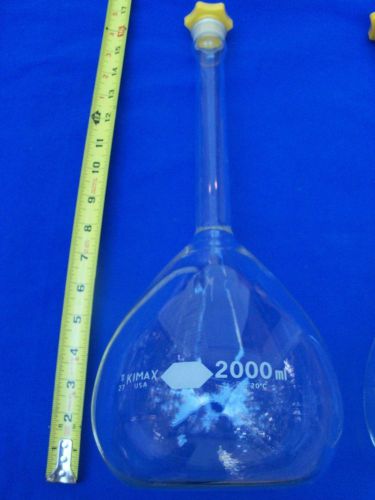 Kimble chase kimax volumetric flask 2000ml to contain class a  ptfe #27 stopper for sale