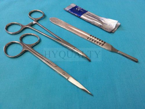 Iris scissors 4.5&#034; str+hemostat forceps cvd 5&#034;+scalpel handle #4 +5 blades #21 for sale