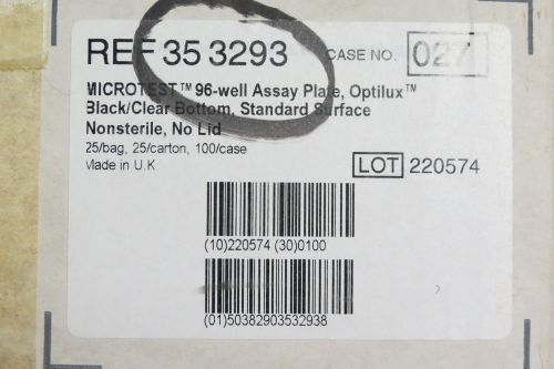 Case/100 bd falcon optilux microtest 96 well plates assay plates # 353293 black for sale