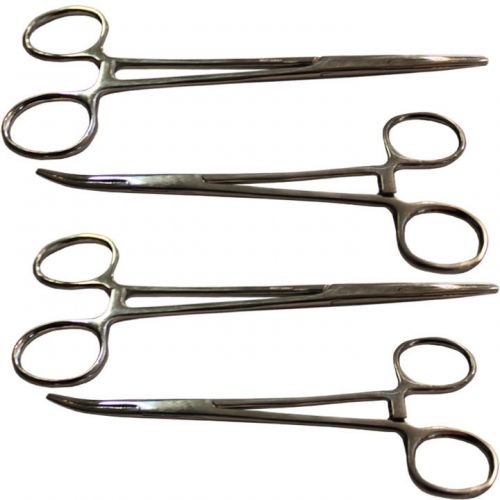 5.5&#034; Hemostat Forceps Locking Clamps Stainless Steel Set of 2 Straight 2 Curved