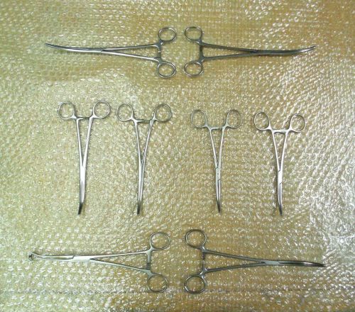 Lot of 8 Forceps &amp; Clamp: 7 Rochester-Pean (Lg, Med, Sm) &amp; 1 Large Babcock Clamp