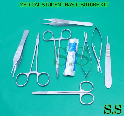 13 pcs medical student basic comprehemsive suture forceps kit+scalpel blades #12 for sale