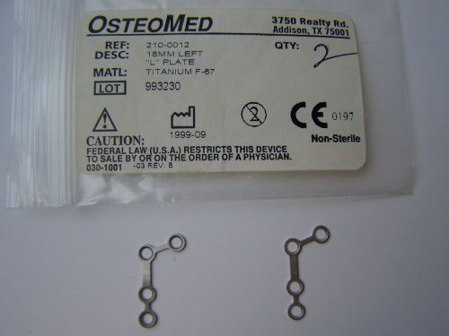 2-OSTEOMED Titanium 18mm LEFT &#034;L&#034;Plate 210-0012 Orthopedic Veterinar Instrument