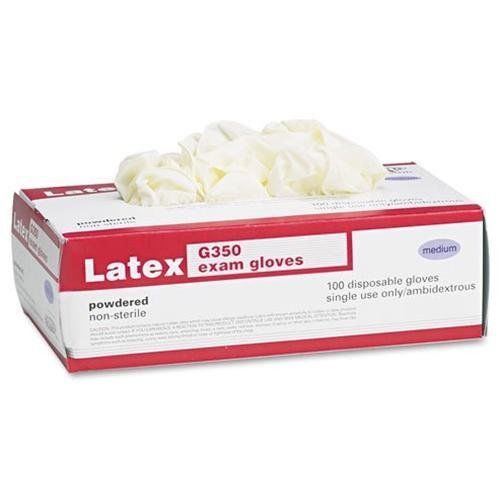 GALAXY 350M Disposable Powdered Latex Exam Gloves, Medium, Natural, 100/box