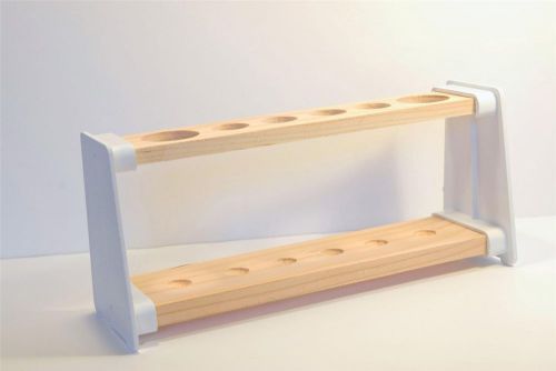 WOODEN 6 HOLDER TEST TUBE RACK / STAND AS USED IN SCIENCE LABS