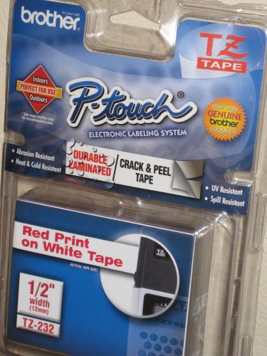 Brother P-Touch TZ Tape TZ-232 Red Print on White Tape - NIB