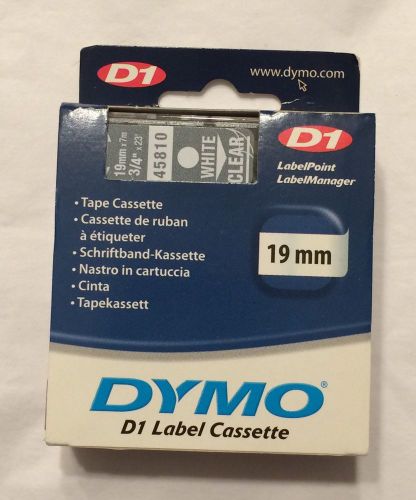 Dymo d1 label cassette 19mm x7m. 3/4&#034;x23&#034; 45810 white/clear for sale