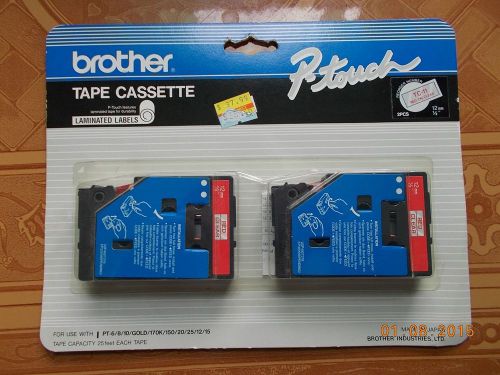 Two Brother Labeler Tape Cassettes TC-11 Red on Clear 1/2&#034;