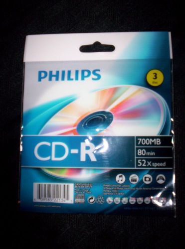 PHILIPS CD-R 700MB 80 Min. 52x Speed Blank Pack of 3~ New Sealed