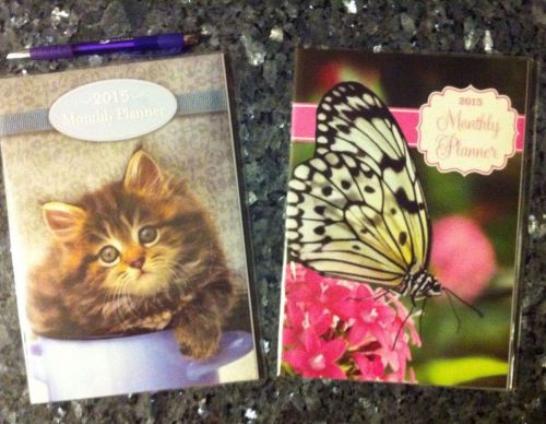 Pick 1 9&#034;Monthly Planner 2015 Kitten Or Butterfly Calendar Note Appointment Book