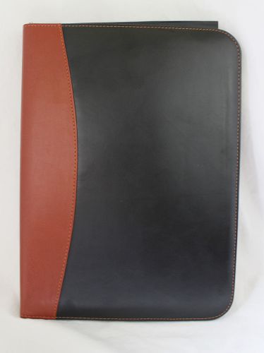 Executive Folding Brown Leather Portfolio with Calculator  13&#034; X 9.5&#034; New