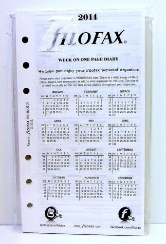 Filofax 2014 Week on One Page Calendar Refill PERSONAL Sized - NEW