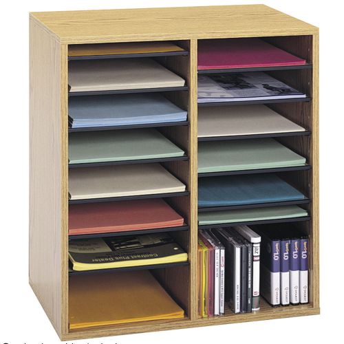Small Wood Adjustable-Compartment Literature Organizer Oak