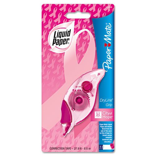 Liquid Paper Pink Ribbon DryLine Grip Correction Tape, Non-Refillable 1/6&#034; x 472