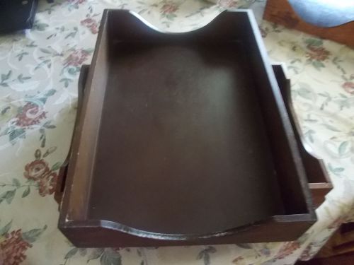 Vintage wooden oak (dark finish) desk tray dovetailed corners file paper storage for sale