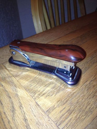 Vintage Ace Cadet Model 302 Lift Top Stapler Marbleized Brown &amp; Chrome WORKS!