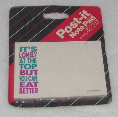 NEW! 1987 3M POST-IT NOTE PAD IT&#039;S LONELY AT THE TOP BUT YOU CAN EAT BETTER!