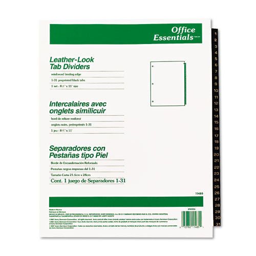 Office Essentials Printed Tab Index Divider Set, 31-Tab, 1-31, Black