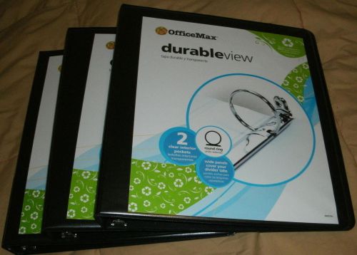 Lot of 3 officemax 1&#034; durable view binder, round ring, 2 pockets, capacity: 225 for sale