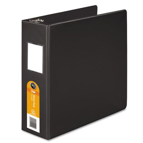 Heavy-duty no-gap d-ring binder with label holder, 3&#034; capacity, black for sale