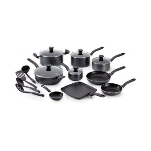 18 pc nonstick cookware set with utensils cool handles dishwasher safe tfal blk for sale