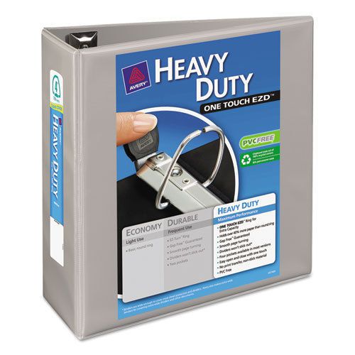Heavy-duty view binder with one touch ezd rings, 4&#034; capacity, gray for sale