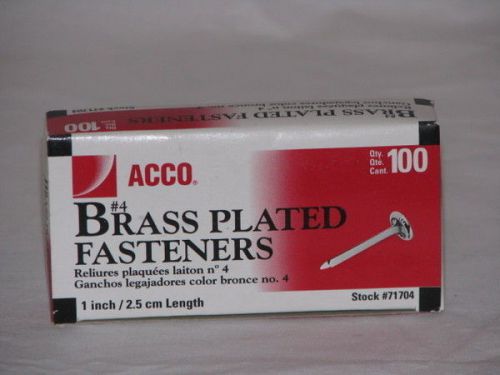 ACCO #4 Brass Plated Fasteners 1 inch length Box of 100 Stock #71704