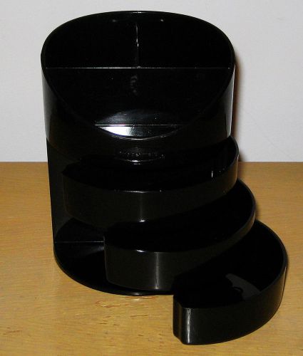 Desktop pencil cup 3 compartments &amp; 3 swivel drawers black plastic gently used for sale