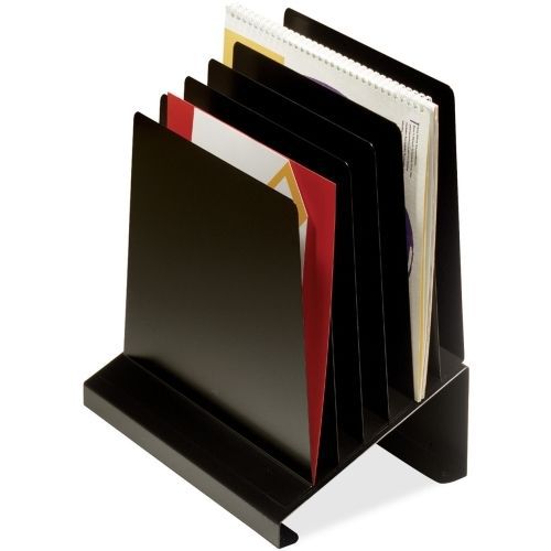 Slanted Vertical Organizer, Six Sections, Steel, 11 x 7 1/4 x 11 1/2, Black