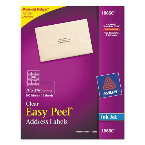 Easy Peel Inkjet Mailing Labels, 1 x 2-5/8, Clear, 300/Pack