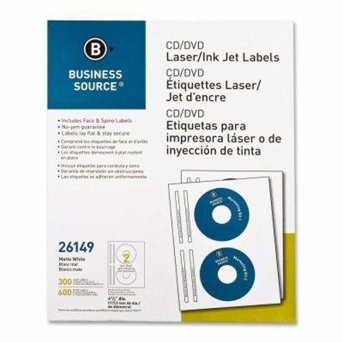 Business Source CD/DVD Labels, Laser/inkjet, 300/PK, White (BSN26149)