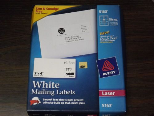Avery 5163 White Mailing Labels for Laser Printers, 2&#034; x 4&#034;, Box of 850 Labels