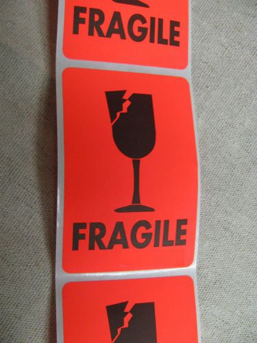 10 Fluorescent orange Shipping Labels &#034;Fragile&#034; with Broken Glass 2x3&#034;