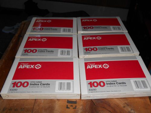 6 nip mead apex 100 count 4&#034; x 6&#034; index cards total 600 white/ ruled