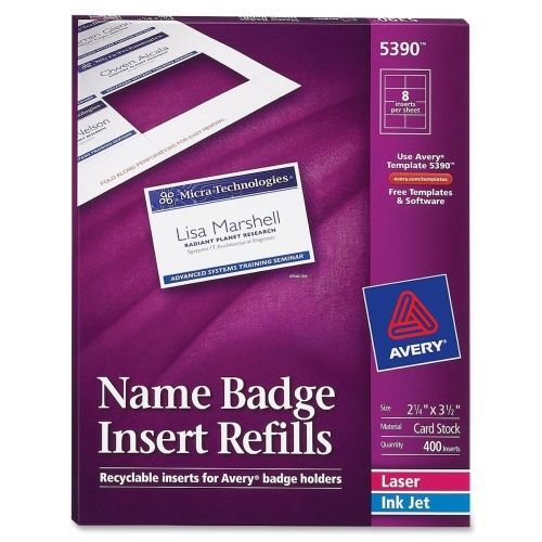 Avery Plain Insert Badge Refill - 2.25&#034;Wx3.5&#034;L - 400/Box - Laser, Inkjet