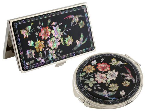 Nacre cherry blossom Business card holder case Makeup compact mirror gift set#13