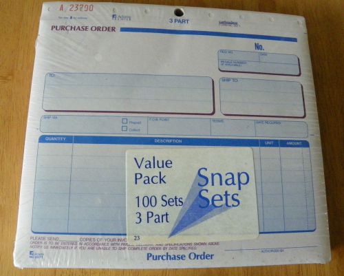 Adams Premier Purchase Order Forms 3 Part Carbonless 100 Snap Sets NEW SEALED