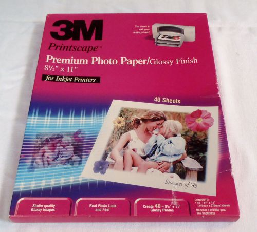 3M PREMIUM PHOTO PAPER/ GLOSSY FiNISH 8 1/2&#034; x 11&#034; FOR INKJET PRINTERS 40 SHEETS