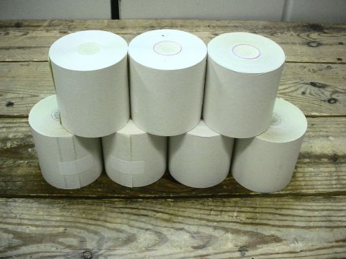 Lot (7) 3&#034; 2 ply canary / white cash register roll for sale
