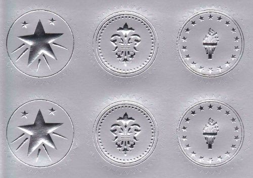 Lot 60 SILVER FOIL AWARD SEALS Embossed Metallic Press-On Certificate Medals