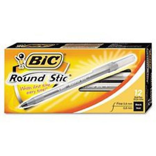 LOT OF 36 BIC ROUND STIC. BLACK INK, .8MM FINE POINT. GSF11 #20129