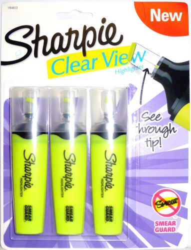 Sharpie Clear View Highlighters, Chisel Tip, Yellow, Smear Guard, 3/Pack