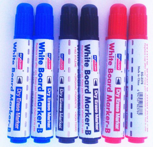 Whiteboard Markers - 6, 2 Black, 2 Blue, 2 Red