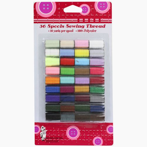 Polyester 10 Yards Spools Sewing Craft Thread, Assorted Colors, Pack of 36